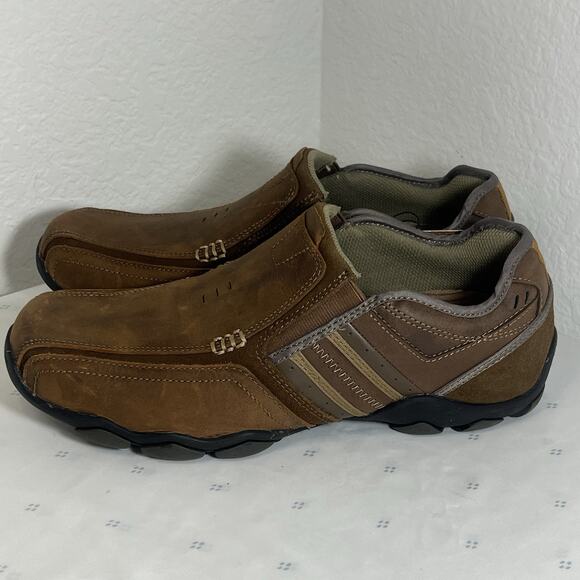 Skechers Men's DIAMETER-Zinroy Slip-on Loafer 7.5 NEW Leather MEMORY FOAM brown - Picture 4 of 9